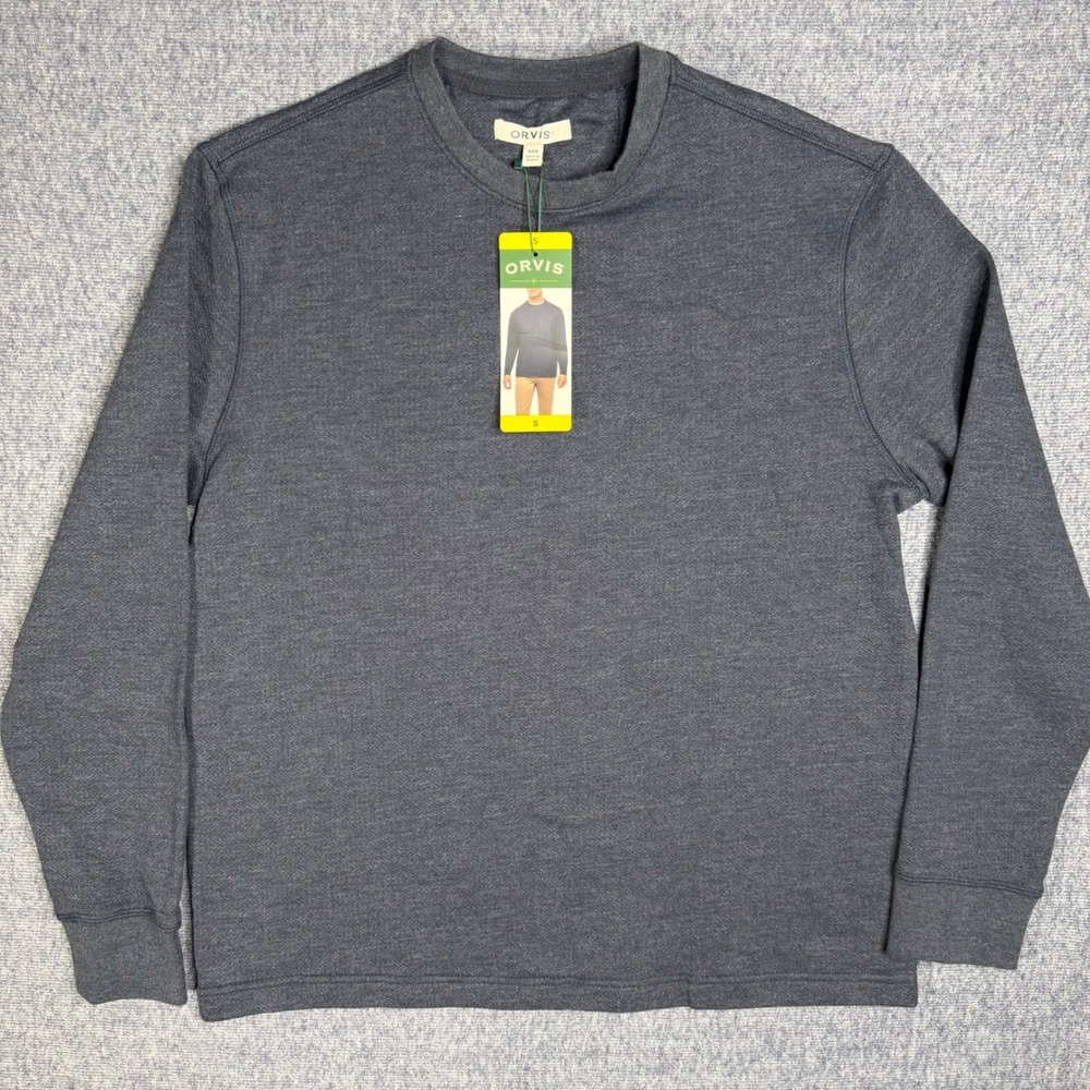Orvis Mens Blue Heathered Crewneck Sweatshirt Long Sleeve Pullover S Outdoors